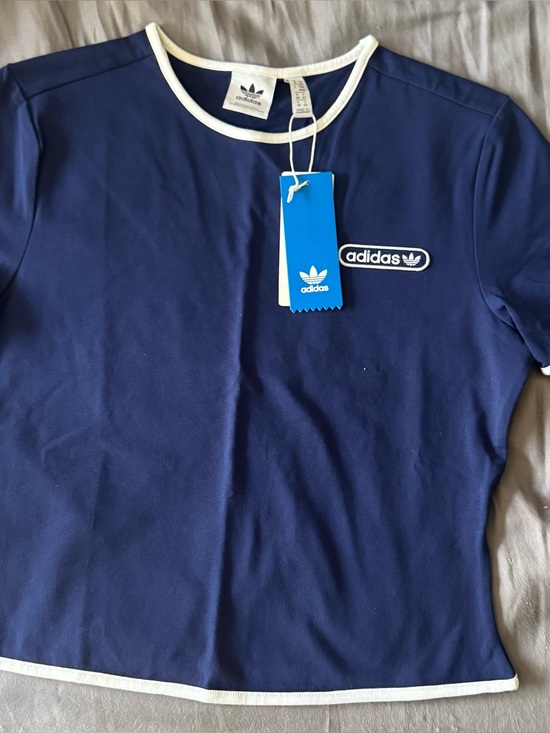 adidas Tops - adidas Navy Blue Cropped Tee with White Trim and Logo